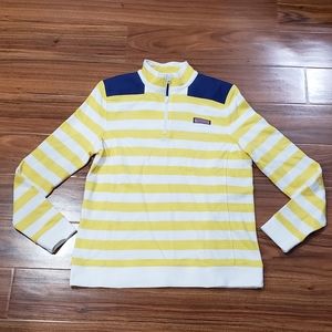 Vineyard Vines Quarter Zip Yellow White Striped Pullover Sweater Athletic Top M